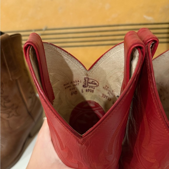 Justin Boots Red Cowboy Boots - Picture 3 of 5